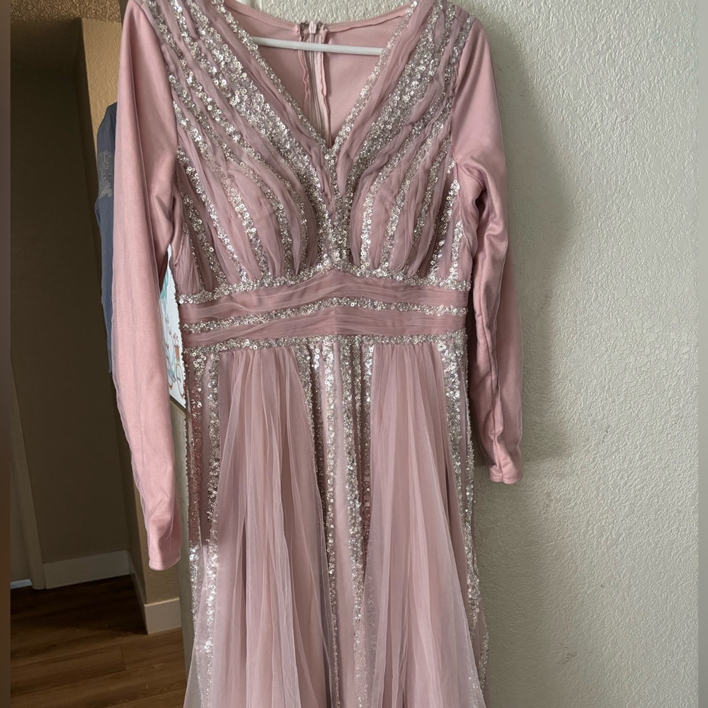 Maxi Long Sleeve Pink Dress For special occasions